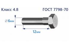 Болт с шестигранной головкой 6х12 к.п.4.8