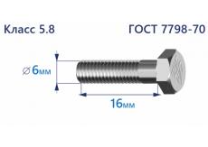 Болт с шестигранной головкой 6х16 к.п.5.8