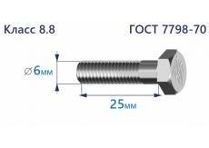 Болт с шестигранной головкой 6х25 к.п.8.8