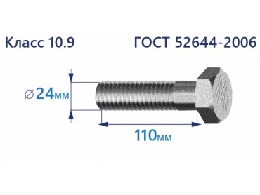 Болт высокопрочный с шестигранной головкой 24х110 к.п.10.9 Zn