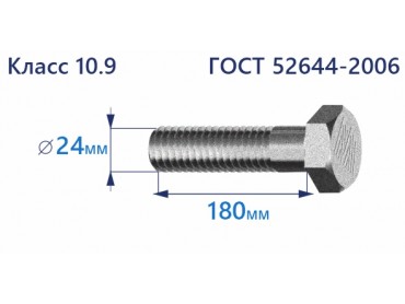 Болт высокопрочный с шестигранной головкой 24х180 к.п.10.9 Zn