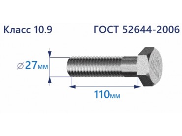 Болт высокопрочный с шестигранной головкой 27х110 к.п.10.9 Zn