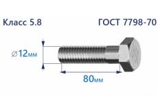 Болт с шестигранной головкой 12х80 к.п.5.8 Zn