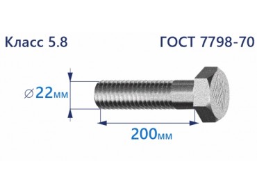 Болт с шестигранной головкой 22х200 к.п.5.8 Zn