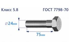 Болт с шестигранной головкой 24х75 к.п.5.8 Zn