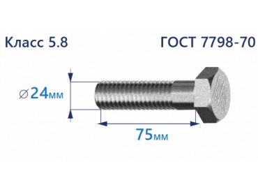 Болт с шестигранной головкой 24х75 к.п.5.8 Zn