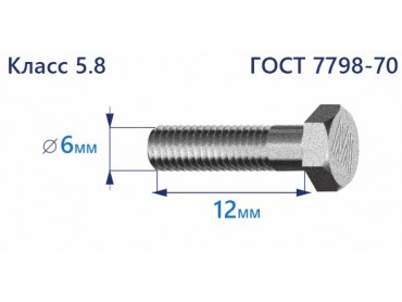 Болт с шестигранной головкой 6х12 к.п.5.8 Zn