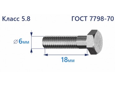 Болт с шестигранной головкой 6х18 к.п.5.8 Zn