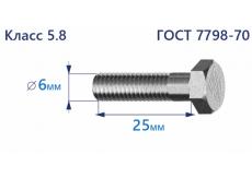 Болт с шестигранной головкой 6х25 к.п.5.8 Zn