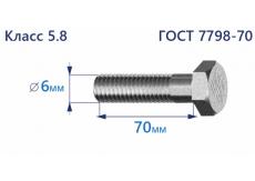 Болт с шестигранной головкой 6х70 к.п.5.8 Zn
