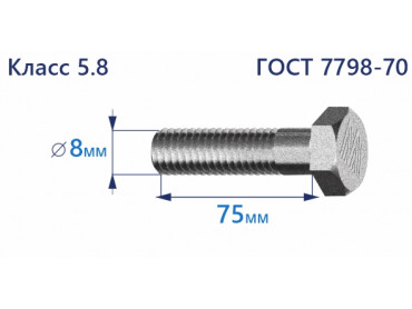 Болт с шестигранной головкой 8х75 к.п.5.8 Zn