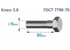Болт с шестигранной головкой 8х80 к.п.5.8 Zn