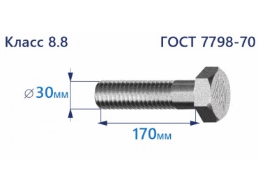 Болт с шестигранной головкой 30х170 к.п.8.8 Zn