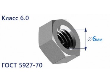 Продажа гайки шестигранной оцинкованной М6 ГОСТ 5927-70, класс прочности 6.0, в Москве от ООО УралКомплектМ