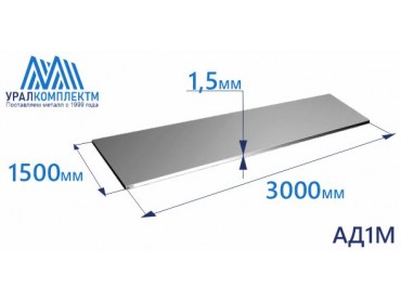 Алюминиевый лист 1.5х1500х3000 АД1М толщина 1.5 мм продажа со склада в Москве 
