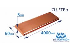 Медная шина CU-ETP тв 8х60х4000R4,0 VBS(Cербия)