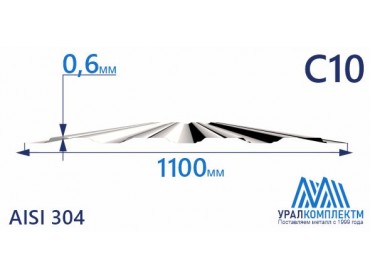 Профнастил нержавеющий С10 0.6 AISI 304 толщина 0.6 мм продажа со склада в Москве 