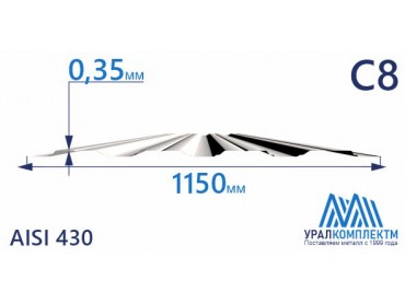 Профнастил нержавеющий С8 0.35 AISI 430 толщина 0.35 мм продажа со склада в Москве 