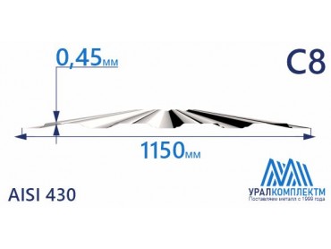 Профнастил нержавеющий С8 0.45 AISI 430 толщина 0.45 мм продажа со склада в Москве 