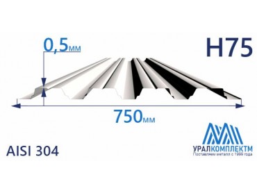 Профнастил нержавеющий Н75 0.5 AISI 304 толщина 0.5 мм продажа со склада в Москве 