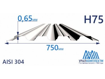 Профнастил нержавеющий Н75 0.65 AISI 304 толщина 0.65 мм продажа со склада в Москве 