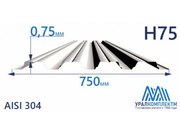 Профнастил нержавеющий Н75 0.75 AISI 304 толщина 0.75 мм продажа со склада в Москве 