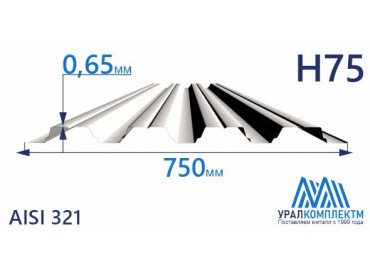 Профнастил нержавеющий Н75 0.65 AISI 321 толщина 0.65 мм продажа со склада в Москве 