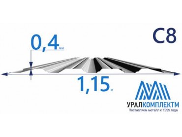 Профнастил С8 оцинкованный 0.4 толщина 0.4 мм продажа со склада в Москве 