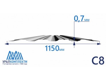 Профнастил С8 оцинкованный 0.7 толщина 0.7 мм продажа со склада в Москве 