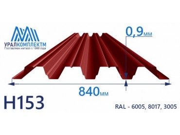 Профнастил Н153 окрашенный 0.9 толщина 0.9 мм продажа со склада в Москве 
