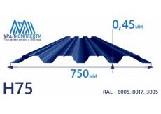 Профнастил Н75 с порошковым покрытием 0.45