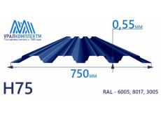 Профнастил Н75 с порошковым покрытием 0.55
