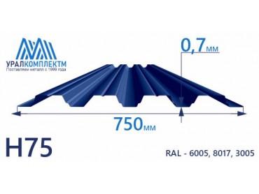 Профнастил Н75 с порошковым покрытием 0.7 толщина 0.7 мм продажа со склада в Москве 