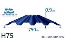 Профнастил Н75 с порошковым покрытием 0.9