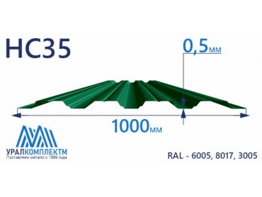 Профнастил НС35 с покрытием пластизол 0.5 толщина 0.5 мм продажа со склада в Москве 