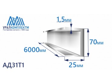 Швеллер алюминиевый 25х70х25х1,5 толщина 1,5 мм продажа со склада в Москве 