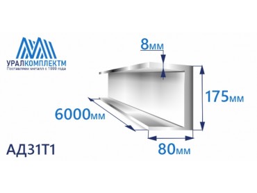 Швеллер алюминиевый 80х175х80х8 толщина 8 мм продажа со склада в Москве 