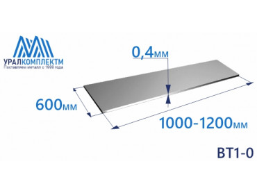 Лист титана ВТ1-0 0.4х600х1000-1200 толщина 0.4 мм продажа со склада в Москве 