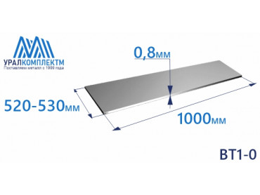 Лист титана ВТ1-0 0.8х520-530х1000 толщина 0.8 мм продажа со склада в Москве 