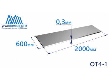 Лист титана ОТ4-1 0.3х600х2000 толщина 0.3 мм продажа со склада в Москве 