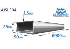 Труба нержавеющая прямоугольная 50х25х1.5 AISI 304 шлифованная